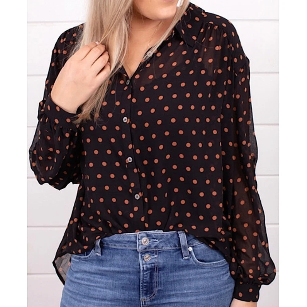 FREE PEOPLE Ciara Polka Dot Button Up Shirt Blouse NEW!